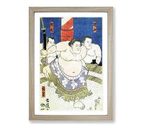 Three Sumo Wrestlers by Utagawa Kunisada Framed Print | A2 Oak Framed Wall Art | Ready to Hang | Modern Nature Picture | Living Room Bedroom Lounge Office