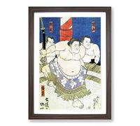 Three Sumo Wrestlers by Utagawa Kunisada Framed Print | A2 Walnut Framed Wall Art | Ready to Hang | Modern Nature Picture | Living Room Bedroom Lounge Office