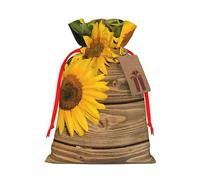 Three Sunflowers on Wooden Gift Bag with Handles and tag, Holiday Decoration, for Christmas, Birthday, Wedding - (S)