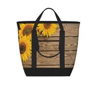 Three Sunflowers On Wooden,Lunch Bags Large Capacity Insulated Tote Bag For Women Men Work Picnic Travel