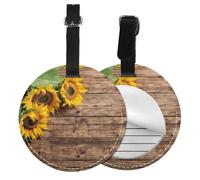 Three Sunflowers On Wooden Print 1/2pcs Luggage Tags,Round Leather Travel Suitcase Labels with Privacy Name Address Card