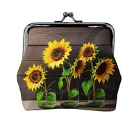 Three Sunflowers On Wooden Print Change Purse Women's Coin Purse Small Pouches with Kiss Lock,for Coins Cards Small Items