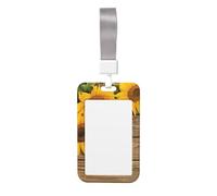 Three Sunflowers On Wooden Print Id Card Holder,Badge Holder with Lanyard,Work Pass Protector for Office Staff School Nurse