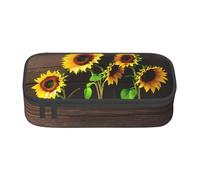 Three Sunflowers On Wooden Print Large Capacity Pencil Pouch, Office Stationery Organizer, Portable Pen Bag For Office