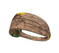 Three Sunflowers On Wooden Print Non-Slip Elastic Running Headband, Sweat Absorbing Stretchy Hair Bands For Gym Yoga, Soft Skin-Friendly Foldable Workout Headband