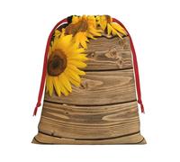 Three Sunflowers On Wooden Print Plush Gift Bags With Drawstring, Reusable Gift Wrap For Christmas, Wedding, Party -Size M