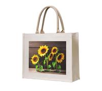 Three Sunflowers On Wooden Print Tote Bag, Personalized Present Bag, Canvas Beach Travel Bag, Shopping Bags, Gift For Women Mom