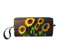 Three Sunflowers on Wooden Print Zippered Organizer Bag, Travel Storage Case, Portable Cosmetic Pouch for Cosmetics, Toiletries