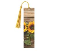 Three Sunflowers on Wooden Printed Metal Bookmarks M - Gold Lightweight Aluminium Book Marker for Books, Journals & Gifts, Ideal Book Lovers, Holiday Decor & Crafts