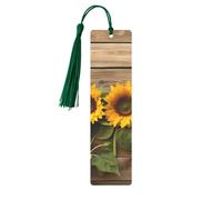 Three Sunflowers on Wooden Printed Metal Bookmarks S - Dark Green Lightweight Aluminium Book Marker for Books, Journals & Gifts, Ideal Book Lovers, Holiday Decor & Crafts