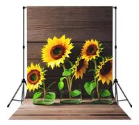 Three Sunflowers On Wooden Printed Photography Backdrop, Soft Photo Background With Rod Pocket For Studio, Family Photos, Video Recording & Party Decor - 5x7ft