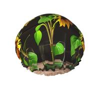 Three Sunflowers on Wooden Printed Reusable Bathing Cap, Dual Layer Hair Cover For Long Thick Hair, 10.6in Headgear