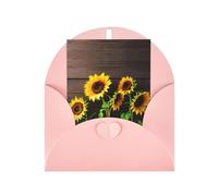 Three Sunflowers On Wooden Printing Notecards With Envelopes,Vertical Love Buckle Blank Pearl Paper Packaging Holiday Greeting