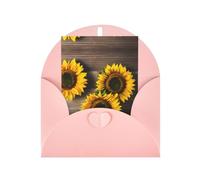 Three Sunflowers On Wooden Printing Notecards With Envelopes,Vertical Love Buckle Blank Pearl Paper Packaging Holiday Greeting