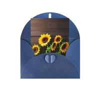 Three Sunflowers On Wooden Printing Notecards With Envelopes,Vertical Love Buckle Blank Pearl Paper Packaging Holiday Greeting