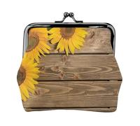 Three Sunflowers On Wooden, PU Leather Coin Purse, Small Wallets, Change Pouch with Kiss Lock Clasp Buckle, Change Purse