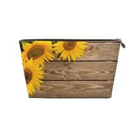 Three Sunflowers On Wooden Vagilo Leather Toiletry Bag - Stylish & Durable Toiletry Kit for Travelers, Cosmetic Organizer, Makeup Bag, Carry-On, Portable Organizer, Zippered Pouch