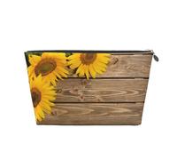 Three Sunflowers On Wooden Vagilo Leather Toiletry Bag - Stylish & Durable Toiletry Kit for Travelers, Cosmetic Organizer, Makeup Bag, Carry-On, Portable Organizer, Zippered Pouch