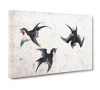 Three Swallows by Katsushika Hokusai Canvas Print | Gallery Wrapped 30mm Frame Wall Art | 30x20 inches | Ready to Hang | Asian Picture | Living Room Bedroom Lounge Office