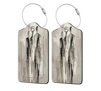 Three Tall Figures Black White Abstract Luggage Tag for Suitcase 2 Pack Leather Luggage Tag with Privacy Flap Name Id Label and Metal Loop for Women Men Travel
