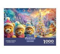 Three Teddy Bears in A Festive Winter Scene 1000Pc Jigsaw Puzzle Christmas Style Family Entertainment, Adults & Kids 52x38cm/1000pcs
