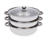 Three Tier Induction Hob Stainless Steel Steamer Steam Pot Cooker Set Glass Lid,Food Steamer Cooking,Encrypted Steaming Holes,for Electric,Induction and Halogen Stove