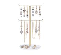Three-Tier Jewelry Stand, T-Shaped Necklace Holder with Base, Necklace Holder with Elegant Gold Finish, T-Bar Jewelry Holder for Easy Access, for Necklaces, Bracelets, Earrings, Rings, and Watches