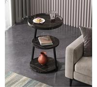 Three-Tier Round Side Table, Wooden Side Table with Metal Frame, Adjustable Base, Modern Design for Living Room, Bedroom, Balcony