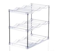 Three Tier Stackable Bottle Rack In Clear Acrylic, Organizes Nine Drinks For Kitchen Office Use, Space Saving Vertical Storage Solution For Refrigerator Cabinet, Modern Transparent Design Style(A)