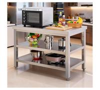 Three-tier Stainless Steel Workbench Commercial Metal Prep Table Worktable Kitchen Countertop Cutting Board Open Storage Rack Adjustable Square Tube Support Legs H80cm(120x80x80cm/47.2x31.5x31.5”)