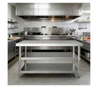 Three-Tier Stainless Steel Workbench, Detachable, Adjustable Legs, Kitchen Work Table, 4-fold Design, Height 31.5in, Adjustables Shelves, Triangular Connection