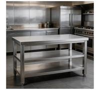 Three-tier Stainless Steel Workbench with Adjustable Legs Commercial Kitchen Work Table Reinforced Cross-beam Construction Triangular Joint Structure Thickened Square Tubing Suitable for Hotels