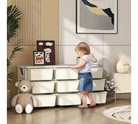 Three Tier Storage Unit Vertical Dresser Tower with Nine Drawers, Cream HOMCOM Cream One Size