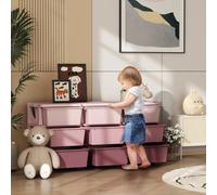 Three Tier Storage Unit Vertical Dresser Tower with Nine Drawers, Pink HOMCOM Pink One Size