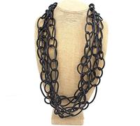 Three-Tier Twisted Black Rubber Necklace Grunge Ladies Winter Clothing Jewelry Gift,1