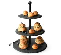Three-Tiered Slate Display Stand with Wooden Log Cake Plate