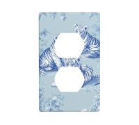 Three Tigers Blue Tones Outlet Cover Light Switch Cover Decorative 1 Gang Wall Plate for Kitchen Room Bathroom Size 7x11.4cm