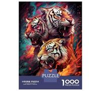 Three Tigers Colorful Flames 1000 Piece Jigsaw Puzzle Jigsaw Puzzle for Adults Paper Relaxing Home Decor Gift 38x26cm/1000pcs