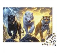 Three Tigers Jigsaw Puzzle for Adults 1000 Piece Jigsaw Puzzle Thunderstorm Sky Puzzle Game for Family Relaxation Focus Home Decoration 70x50cm/1000pcs