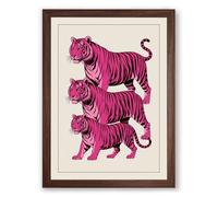 Three Tigers Rising Graphic Art Framed Wall Art Print A2 (59.4×42cm) Walnut, Wall Decor for Living Room, Bedroom, Office & Home, Ready to Hang, Art Gift