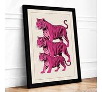 Three Tigers Rising Graphic Art Framed Wall Art Print A4 Black
