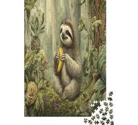 Three Toed Sloth Eating A Banana,Puzzles Gemusterte Nachhaltige Puzzles Für Erwachsene Hochwertige Holzspielpuzzles 70x50cm/1000pcs