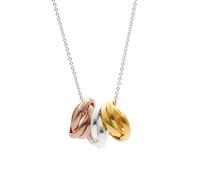 Three Tone 925 Silver Triple Russian Wedding Ring Necklace Yellow and Rose Gold Plated - Interlocking Three-Band Ring Pendant on Chain - Classic Tricolor Sterling Silver Necklaces for Women