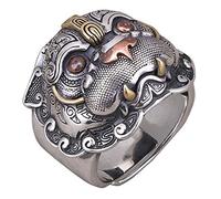 Three Tone 925 Sterling Silver Chinese Mythical Animal PIXIU Ring for Men Women Open and Adjustable