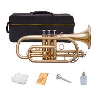 Three-Tone Cornet In B Flat, Brass Lacquered Gold Body, Instrument Brass, Extra Horn, Double Drain Valve, White Steel Piston, 7C Nozzle, Suitable For Beginners And Profes