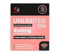 Three Unlimited 5G Data SIM - Activate via QR Code - No Contract or Credit Check - £25/Month Rolling 30-Day Subscription