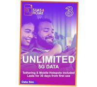 Three Unlimited Data SIM Card UK - Preloaded Data SIM for Home Broadband Replacement, Routers & Mobile WiFi - No Contract, 30-Day Plan
