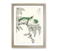 Three Warbling White Eye Birds By Numata Kashu Asian Japanese Framed Print | A4 Oak Framed Wall Art | Ready to Hang | Asian Nature Picture | Living Room Bedroom Lounge Office