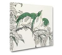 Three Warbling White eye Birds by Numata Kashu Canvas Print | Gallery Wrapped 30mm Frame Wall Art | 20x20 inches | Ready to Hang | Asian Bird Picture | Living Room Bedroom Lounge Office
