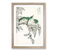 Three Warbling White-Eye Birds by Numata Kashu Framed Print | A2 Oak Framed Wall Art | Ready to Hang | Modern Nature Picture | Living Room Bedroom Lounge Office